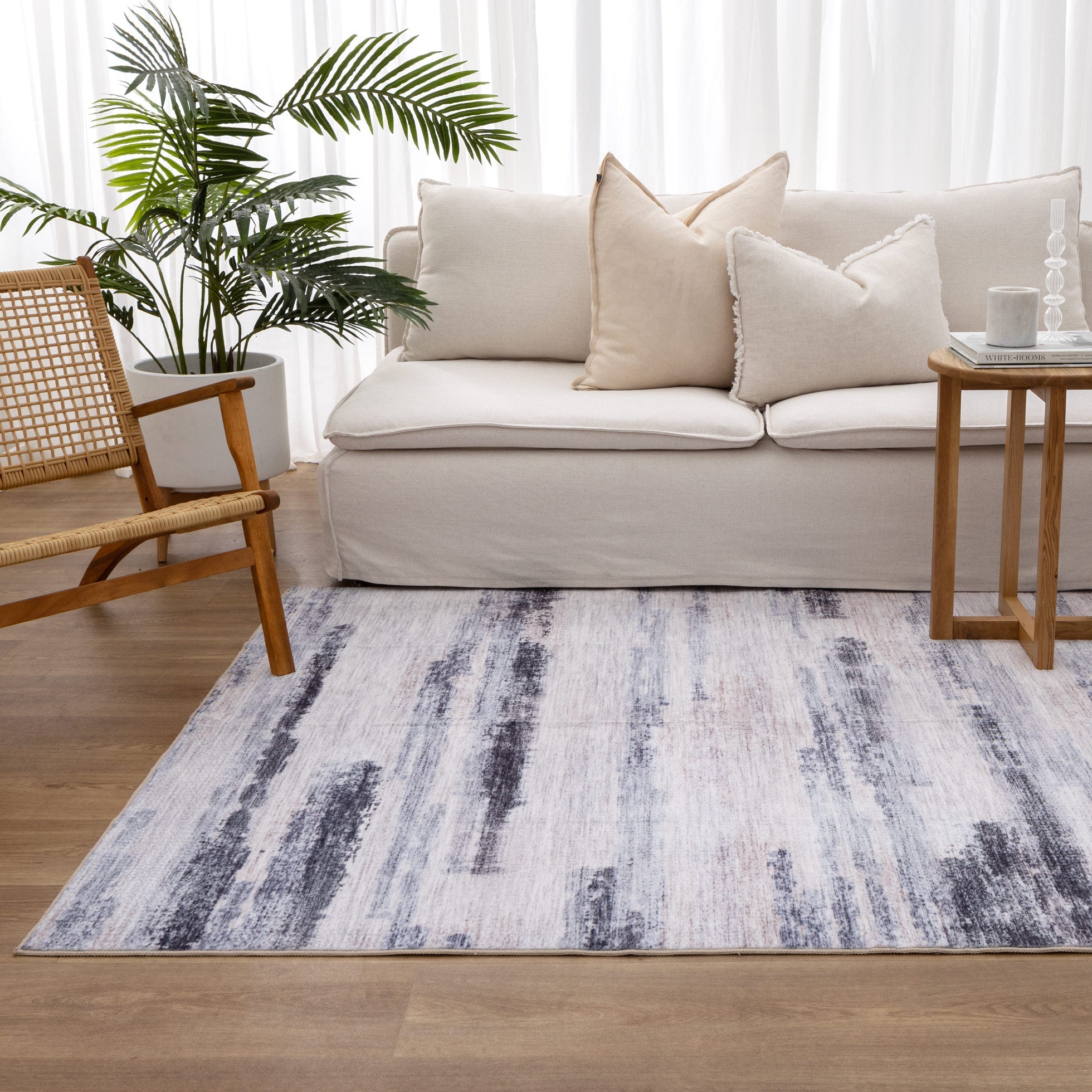 Washwell Blue Multi Abstract Machine Washable Rug - WASH006