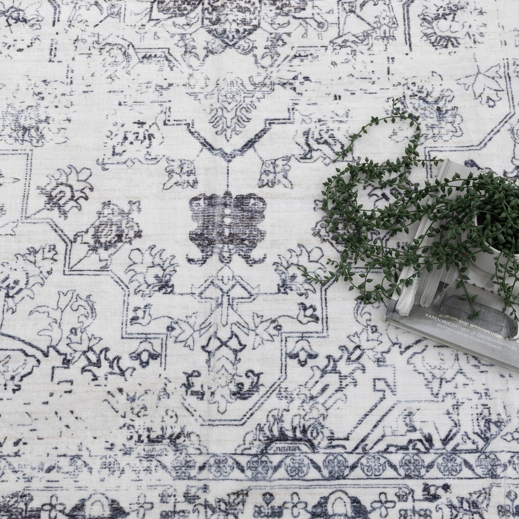 Washwell Blue Distressed Medallion Machine Washable Rug - WASH007