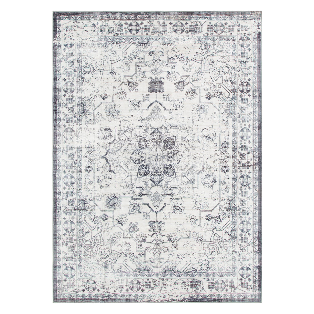Washwell Blue Distressed Medallion Machine Washable Rug - WASH007