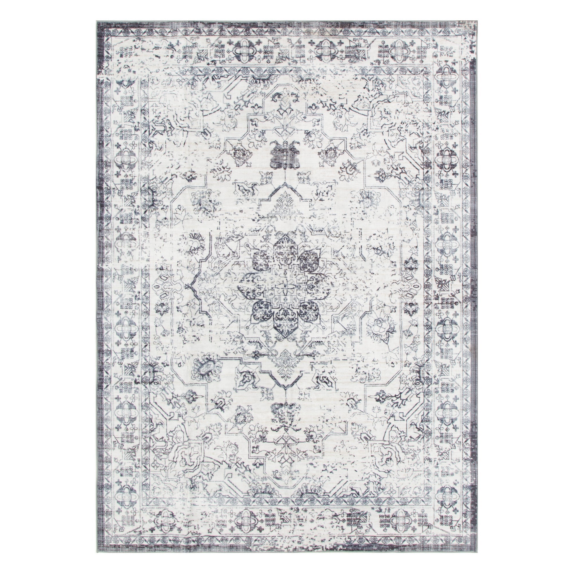 Washwell Blue Distressed Medallion Machine Washable Rug - WASH007