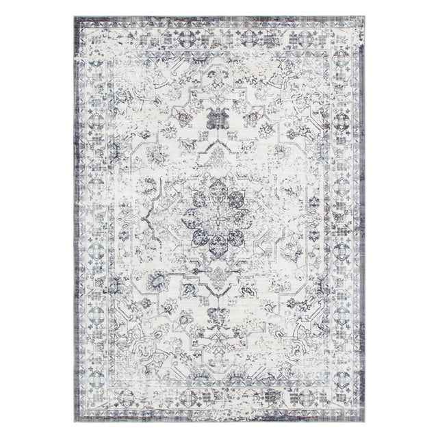 Washpro Blue Distressed Medallion Machine Washable Rug - WASH007