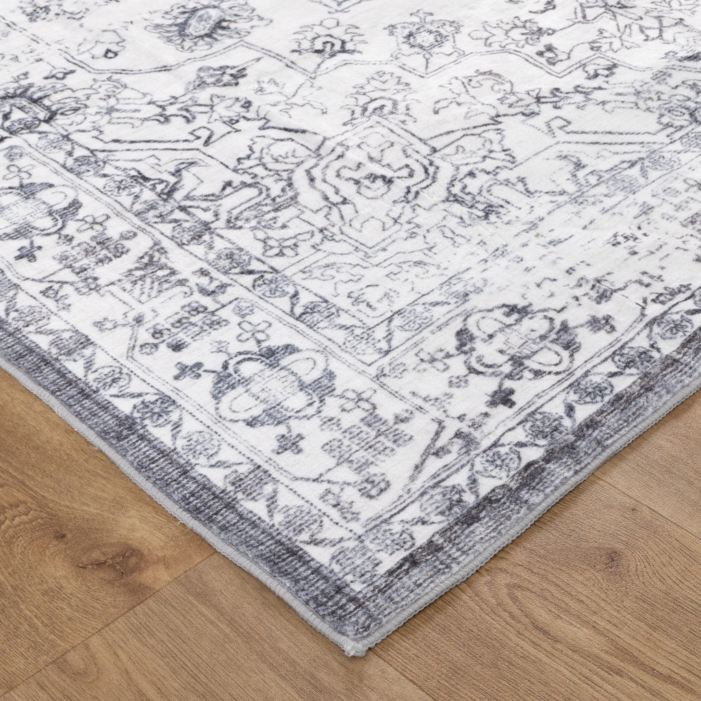 Washwell Blue Distressed Medallion Machine Washable Rug - WASH007